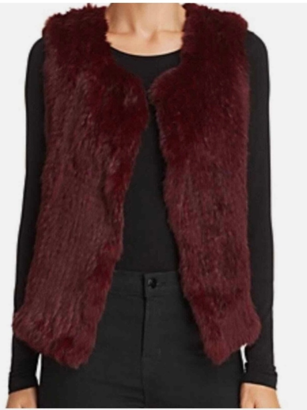 525 America Luxe Burgundy Genuine  Rabbit Fur Vest